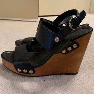 Joie Black Leather Wedge Sandal Size 8.5